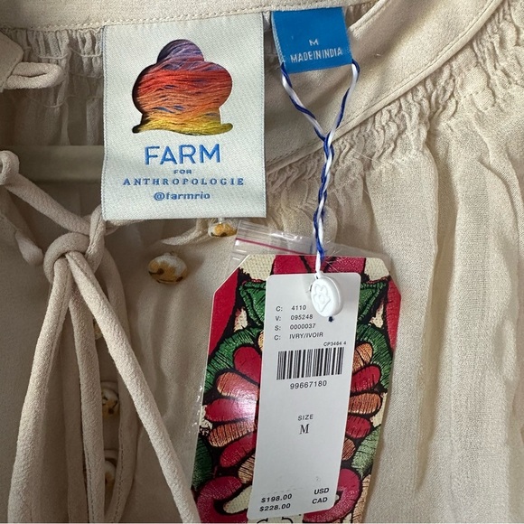 NWT Farm Rio Puff-Sleeve Boat-Neck Floral Blouse SZ M - Picture 6 of 8